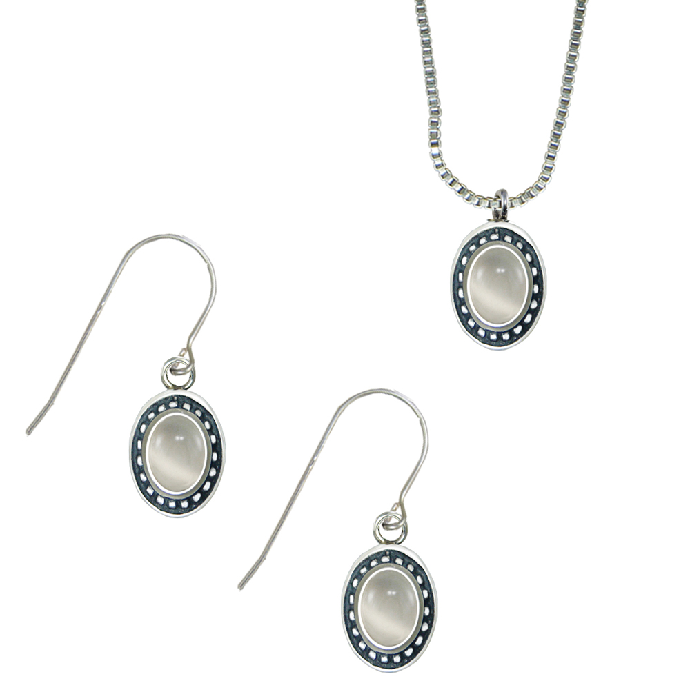 Sterling Silver Petite Necklace Earrings Set White Moonstone